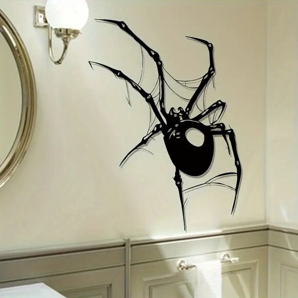 Large Halloween Spider Wall Decal - Creepy Black PVC Sticker Halloween and Scary - Picture 1 of 2